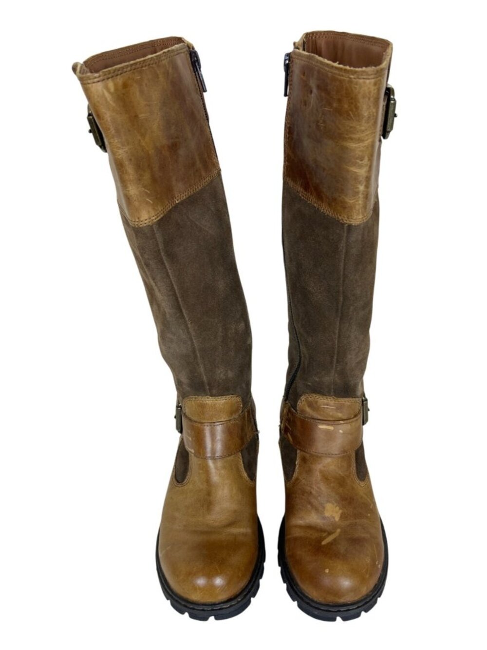 B.O.C Born Brown Leather Suede Riding Boots Women's 6M Buckle Tall Boots Rustic - Picture 4 of 11